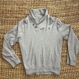 Ralph Lauren Men's Shawl Neck Estate Long Sleeve Jersey Sweater (XL) Gray